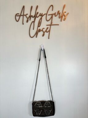 Black Beaded Shoulder Bag with Chain Strap